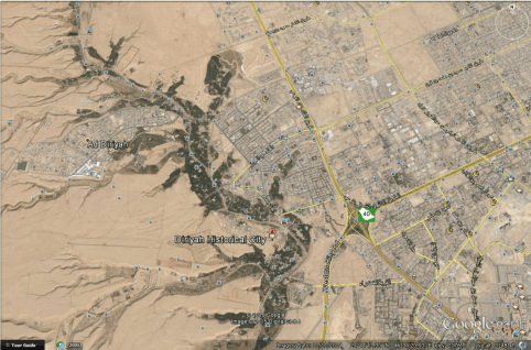 Wadi Hanifa on Google Earth, beside Riyadh