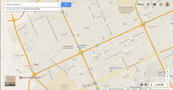 Map of Riyadh, with Historic Diriyah in the lower left